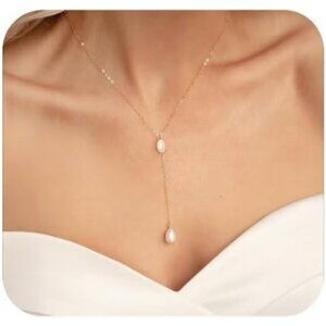 Pearl Necklaces for Women,14K Real Gold Plated Dainty Cute Pearl Necklace for Wo